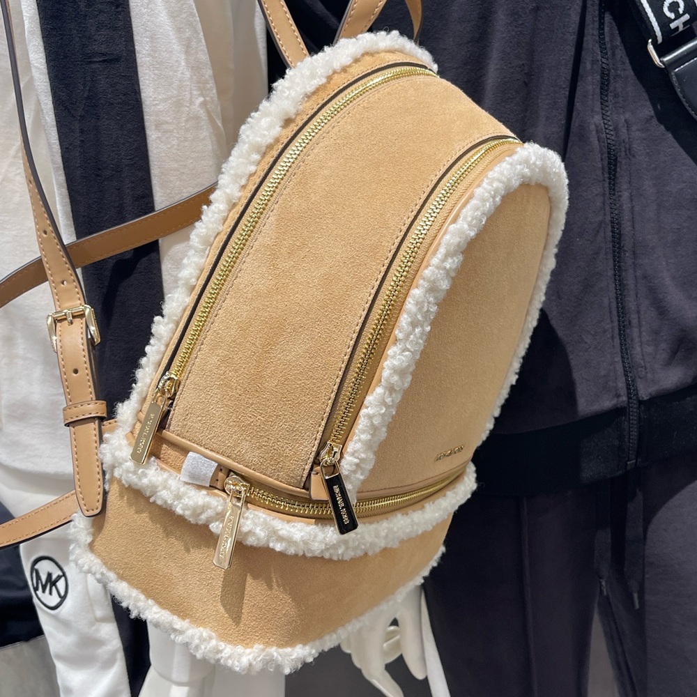 MICHAEL KORS Rhea Medium Suede and Faux Shearling Backpack
Peanut 
NWT - Picture 11 of 16